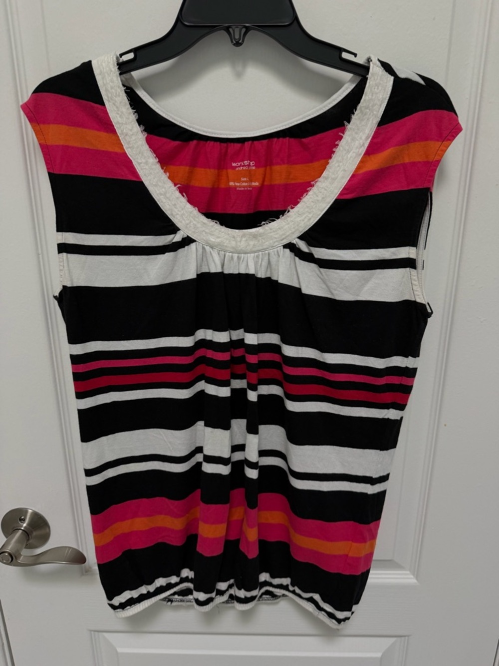 Andrea Jovine Women’s Striped Scoop Neck Sleeveless Multi Colored Top,Size Large